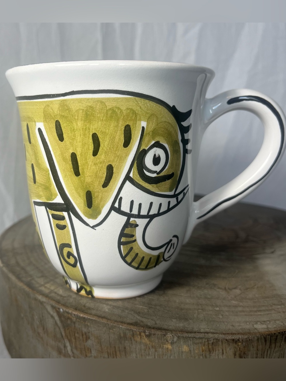 Vintage Starbucks Deruta Italy Coffee Mug Handpainted Olive Green Elephant Cup